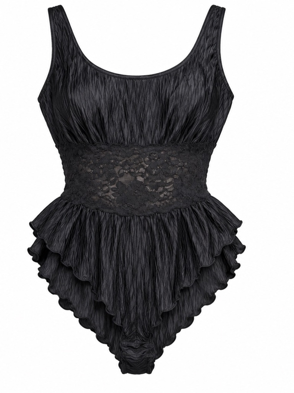 Vintage Panjama Black Lace Ruffle Bodysuit Teddy Size 40 Made in Austria medium